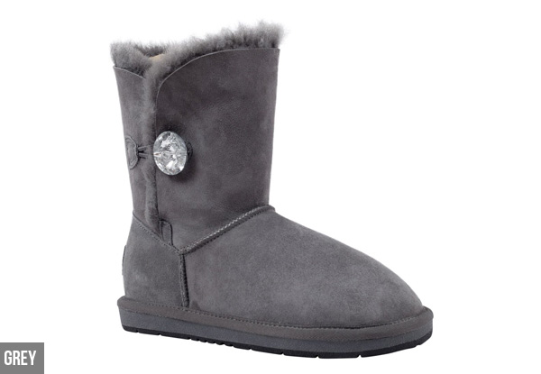 Auzland Women’s 'Beetta' Short Crystal Button Sheepskin UGG Boots - Two Colours & Four Sizes Available