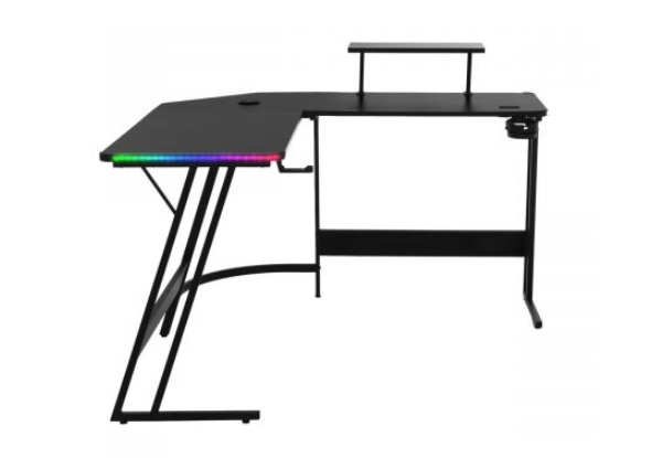 130cm L-Shaped LED Gaming Desk Computer Office Workstation with Wireless Charger