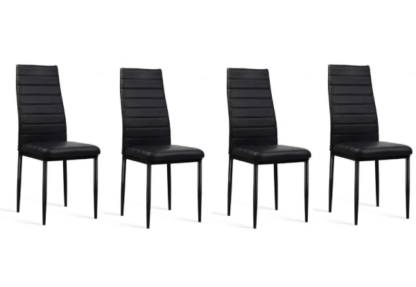 Four-Piece Set of Black PU Leather Dining Chairs