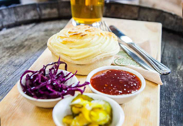 Scrumptious Pie, Side Relish, Sauce & a Thumbs Pint for One Person - Option for Two People - Valid Thursday Night Only