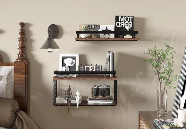 Wall-Mounted Floating Bathroom Shelves with Wire Basket