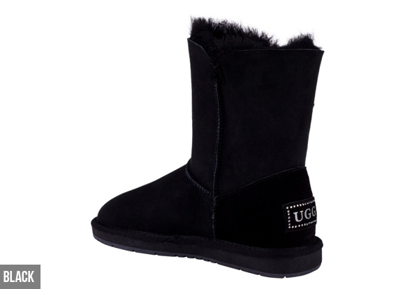 Auzland Women’s 'Beetta' Short Crystal Button Sheepskin UGG Boots - Three Colours Available