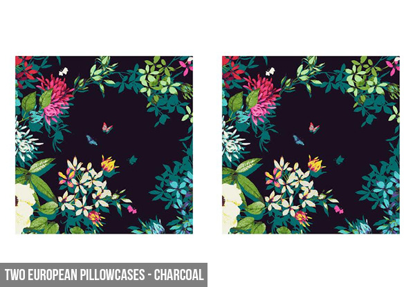 Charcoal Luxotic Tropicana Duvet Cover Set or European Pillow Cases - Two Sizes Available