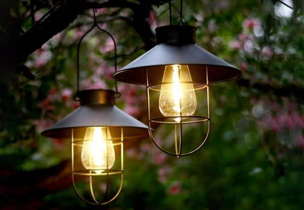 Solar Powered Outdoor Metal Hanging Lights - Two Colours Available