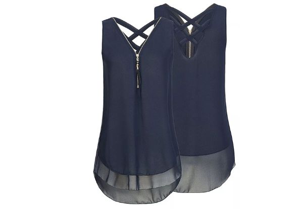 Sleeveless Zip Front Sheer Top - Six Colours  & Five Sizes Available with Free Delivery