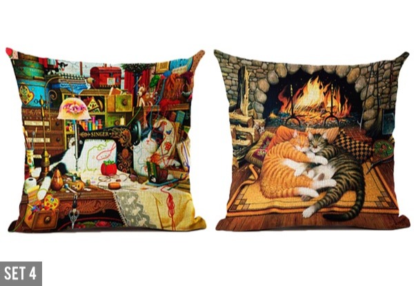 Cat Print Cushion Cover - Option for Set of Two Available