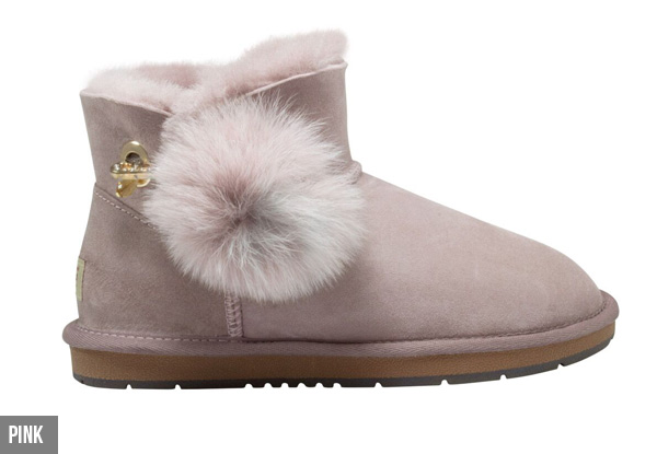 Auzland Women's Mini Pom Pom Diamante Button UGG Boots - Three Colours Available