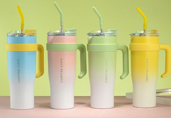 40oz Stainless Steel Tumbler with Handle & Straw - Available in Four Colours & Option for Two-Pack