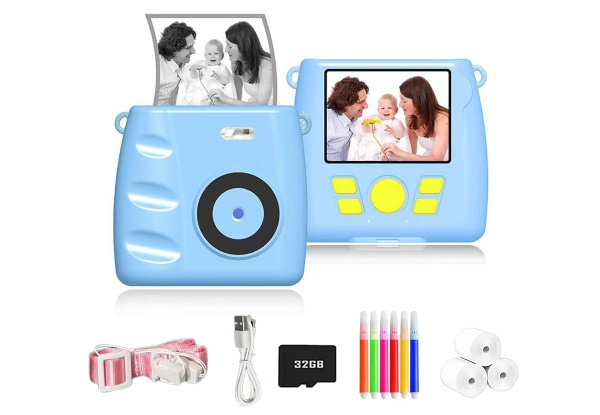 Kid's Portable Instant Print Digital Camera with 32G TF Card - Available in Two Colours & Option for Two-Pack