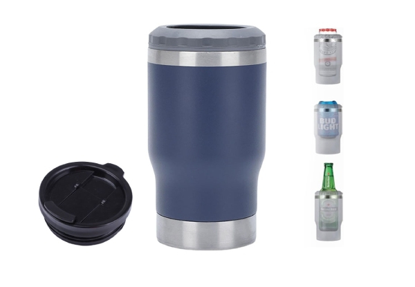 420ml Stainless Steel Can & Bottle Cooler Insulator with Two Lids - Available in Three Colours & Option for Two-Pack