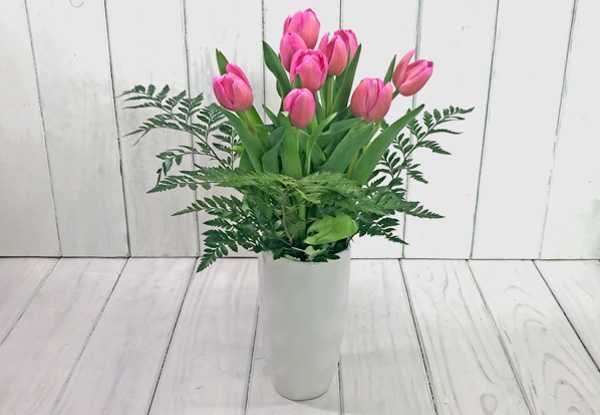 Mother's Day Bouquet - Pink Tulips, Pink Lilies, or Pink Spray Roses in Ceramic Vase incl. Mother's Day Delivery