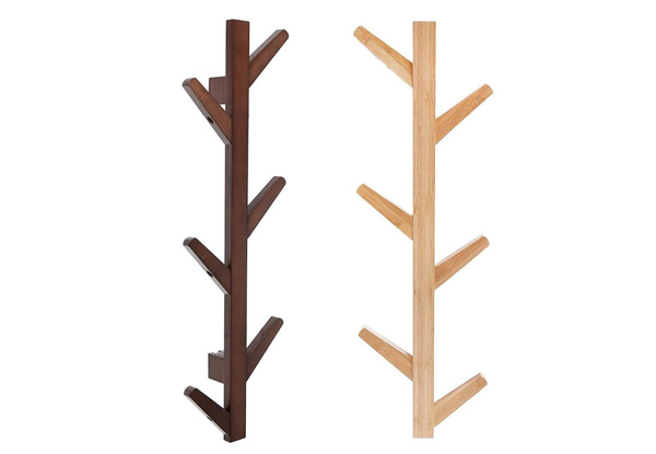 Six-Hook Bamboo Wall-Mounted Coat Rack