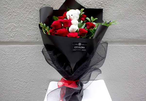 Half a Dozen Premium Red Valentine's Roses incl. Auckland Delivery - Option for 12 Roses & to incl. Teddy Bear