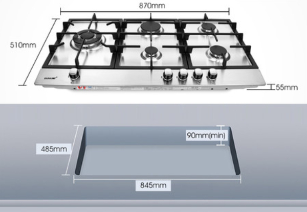 87cm Maxkon Five-Burner Gas Cooktop Stove with Stainless Steel Surface