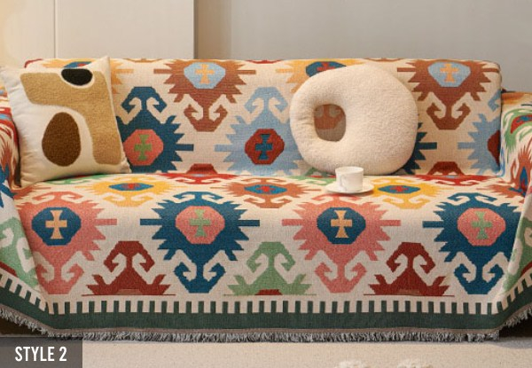 Washable & Reversible Sofa Cover Protector with Tassels - Available in Six Styles & 12 Sizes