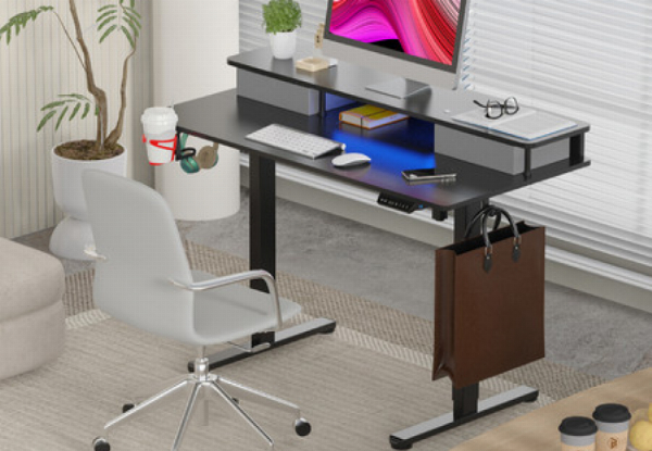 Two-Tier LED RGB Electric Standing Desk - Two Colours Available