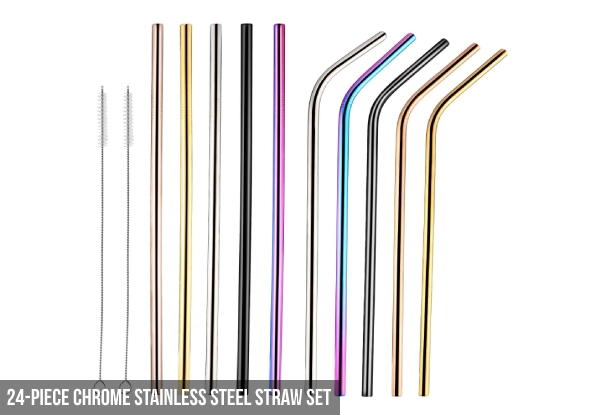 30-Piece Stainless Steel Straw Set - Option for 24-Piece Chrome Straw Set