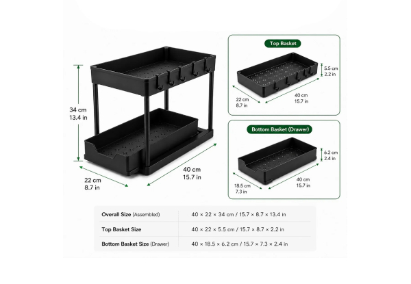 Two-Tier Slim Pull-Out Under-Sink Organiser