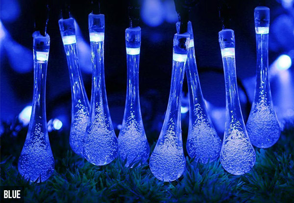 Solar-Powered 30 LED Water Drop String Lights - Four Colours Available