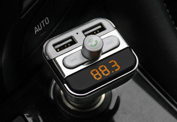 Hands-Free Bluetooth Radio Transmitter Car Charger with Dual USB Port