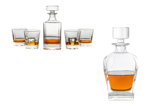 Novare Whiskey Decanter Bottle with Four Whiskey Glasses Set - Two Options Available