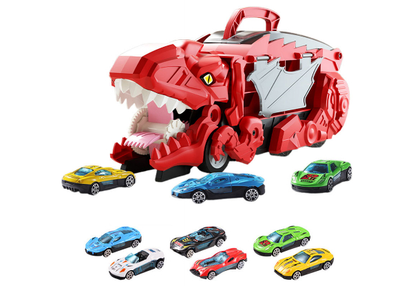 Dinosaur Truck Car Carrier with Six Pull Back Toy Set - Two Colours Available