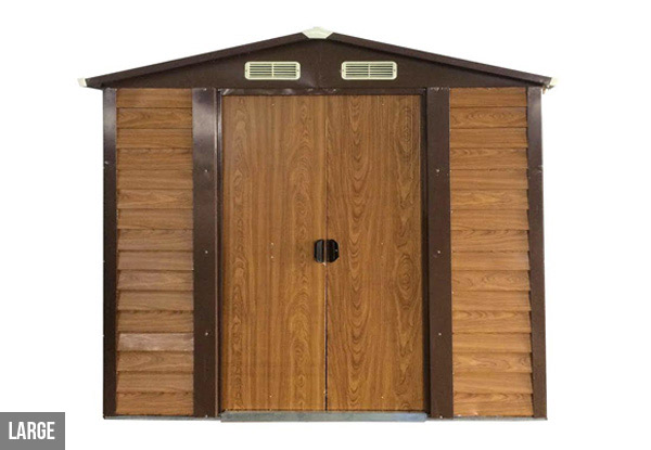 Wood-Grain Look Steel Garden Shed - Four Sizes Available
