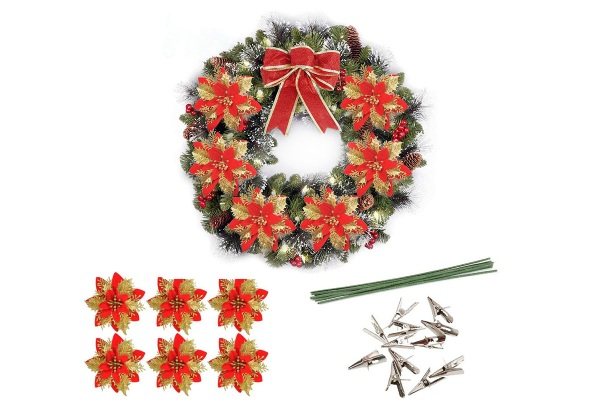 12-Piece Artificial Christmas Poinsettia Flowers - Three Colours Available