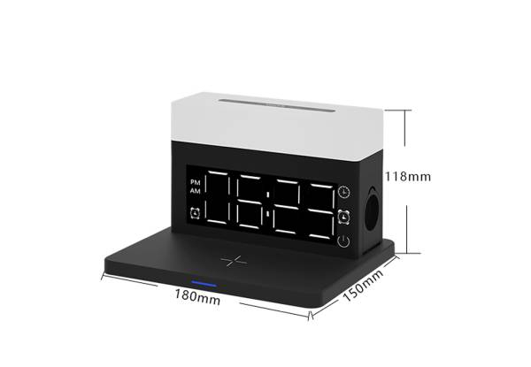 Multifunctional Wireless Charger with Clock & LED Light - Two Colours Available
