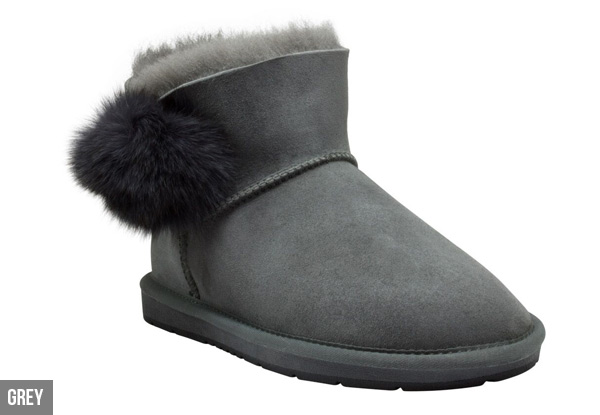 Auzland Women's Mini Pom Pom Diamante Button UGG Boots - Three Colours Available