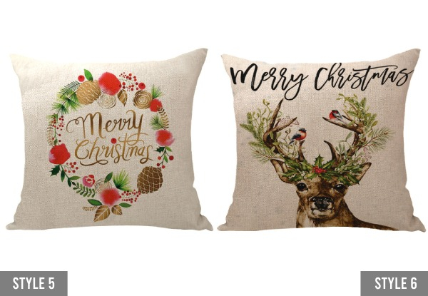 Two-Pack Christmas Square Zipper Pillowcases - Available in 13 Styles & Options for Eight-Pack