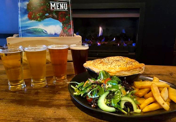 Four-Flavour Beer Tasting Paddle, Pie & Chips in Brown's Bay