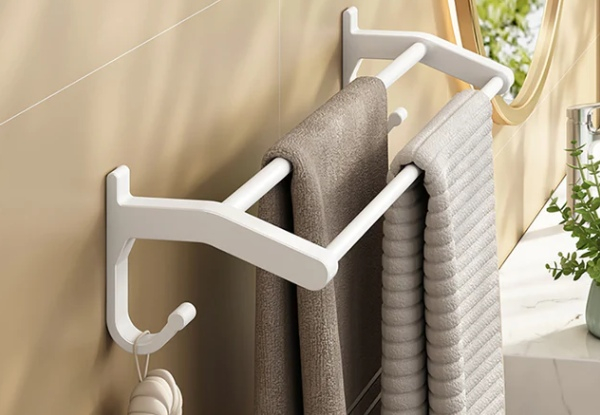 SOGA 62cm Wall-Mounted Double Pole Towel Holder with Hooks