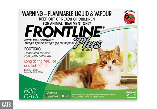 Six-Pack of Frontline Cat or Dog Flea Treatment - Option for Small, Medium, Large or Extra-Large Dog Treatment