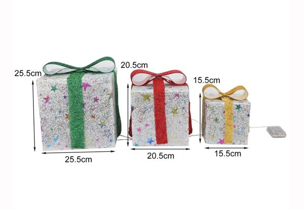 Three LED Light-Up Gift Boxes Christmas Parcel Decoration - Two Styles Available