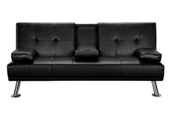 Three-Seater Convertible PU Leather Sofa Bed with Cup Holders - Two Colours Available