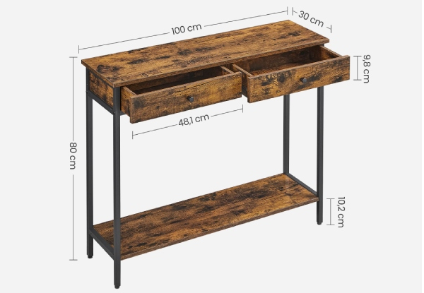 Vasagle Console Hall Table with Two Drawers - Two Options Available