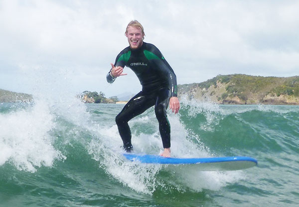 Two-Hour Surf Lesson incl. Board & Wetsuit Hire at Mount Maunganui with Option for Two People