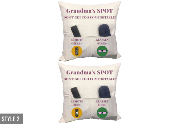 Two-Pack Novelty Cotton Linen Cushion Covers with Two Pockets - Six Styles & Four-
Pack Available