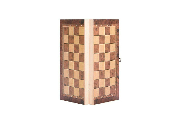 Three-in-One Folding Wooden Chessboard Checkers Gaming Set