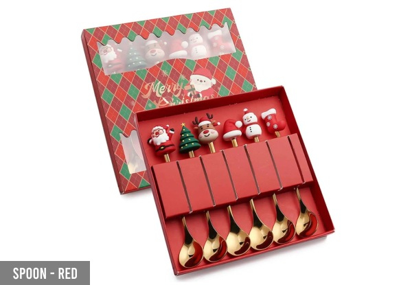 Six-Piece Christmas Festive Stainless Steel Fork & Spoon Set - Five Options Available