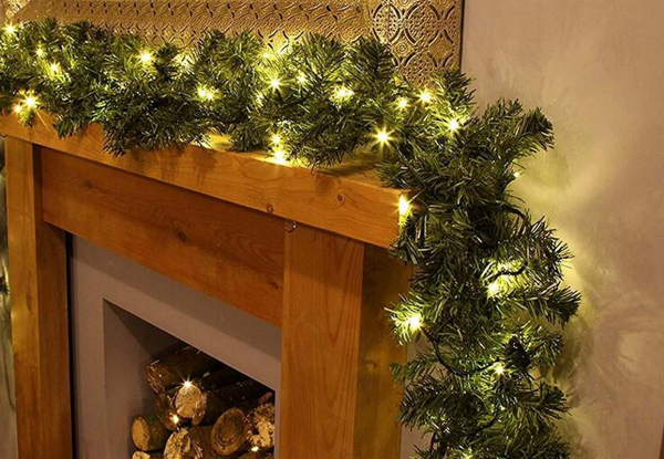 2.7m Christmas Lighted Pine Garland Decoration