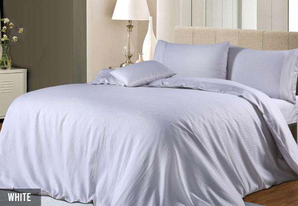 Six-Piece 1000TC Cotton Rich Pin Stripe Quilt Cover Set - Available in Five Colours & Two Sizes