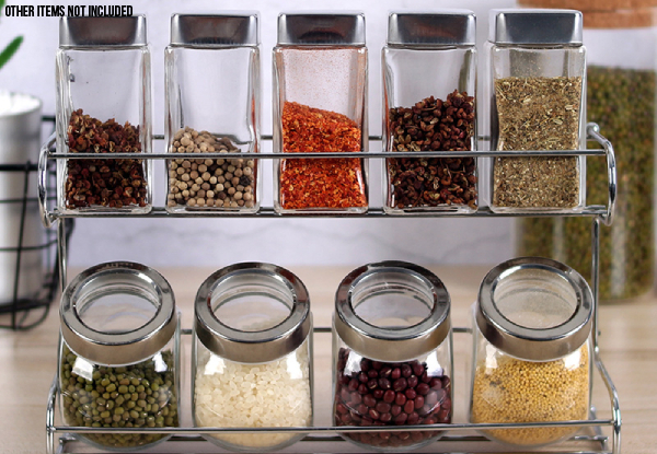 10-Piece Glass Bottle Countertop Spices Organiser Set