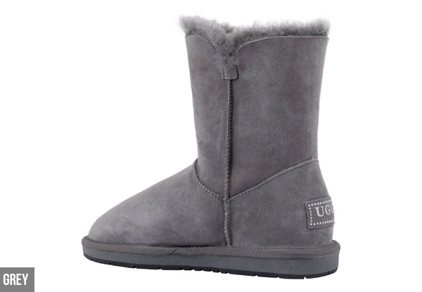 Auzland Women’s 'Beetta' Short Crystal Button Sheepskin UGG Boots - Two Colours & Four Sizes Available