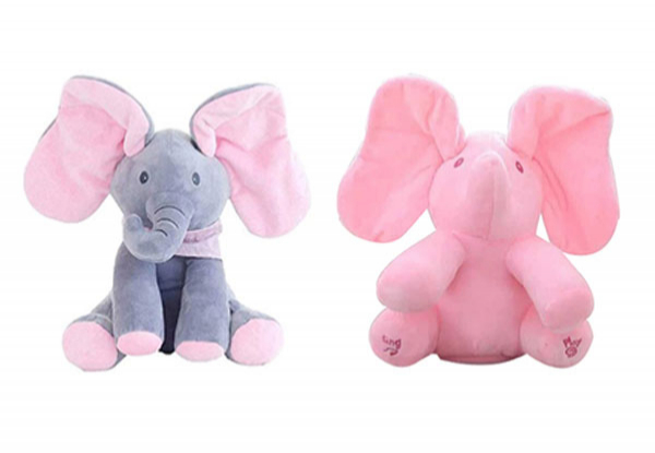 Peek-a-Boo Singing Plush Elephant Toy - Two Colours Available