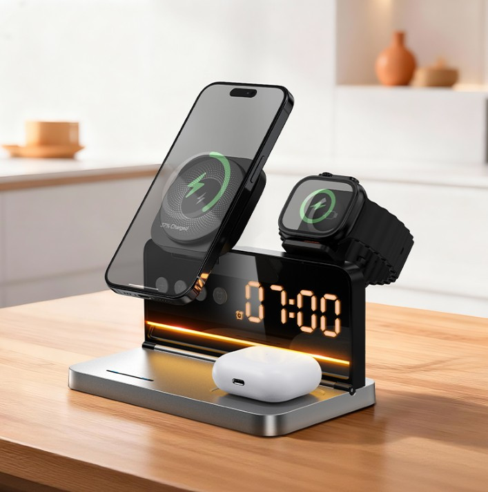 Hoco 15W 4-in-1 Magnetic Wireless Fast Charger with Alarm Clock