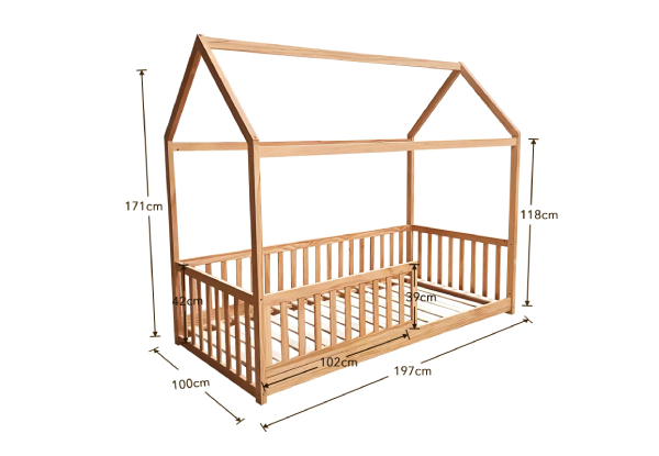 Kids House-Shaped Wooden Bed Frame - Two Colours Available