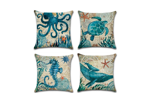 Four-Pack Underwater Animal Printed Throw Cushion Covers