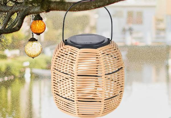 Retro-Style Wooden Solar Lantern Hanging Light